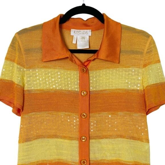 Vtg Escada Margaretha Ley Orange Yellow Stripe Knit Button Up Top Sz EU 34 US S - Picture 3 of 14